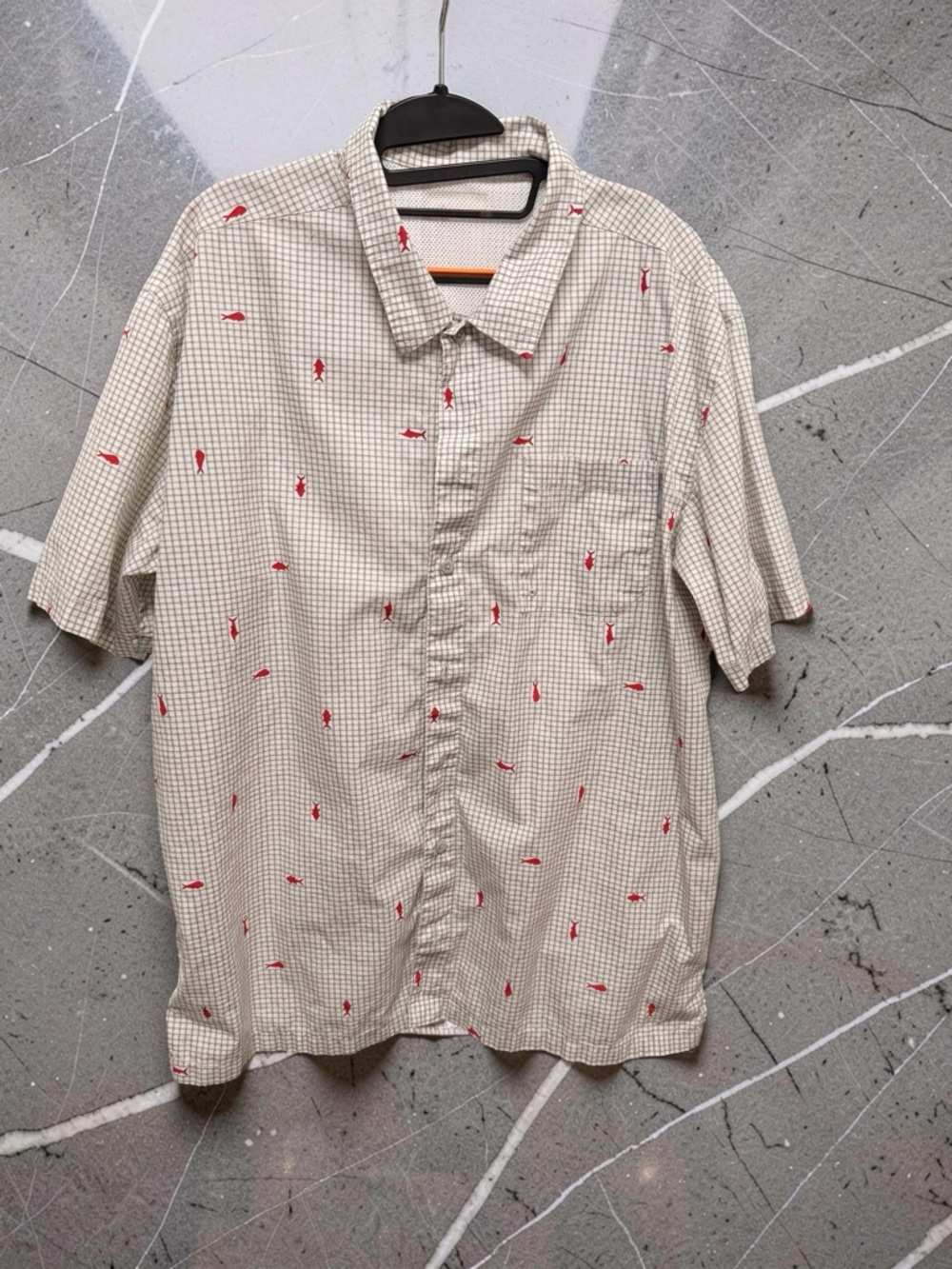 Columbia PFG Red Fish Print Plaid Vented Fishing Shirt 100% Cotton Mens XL